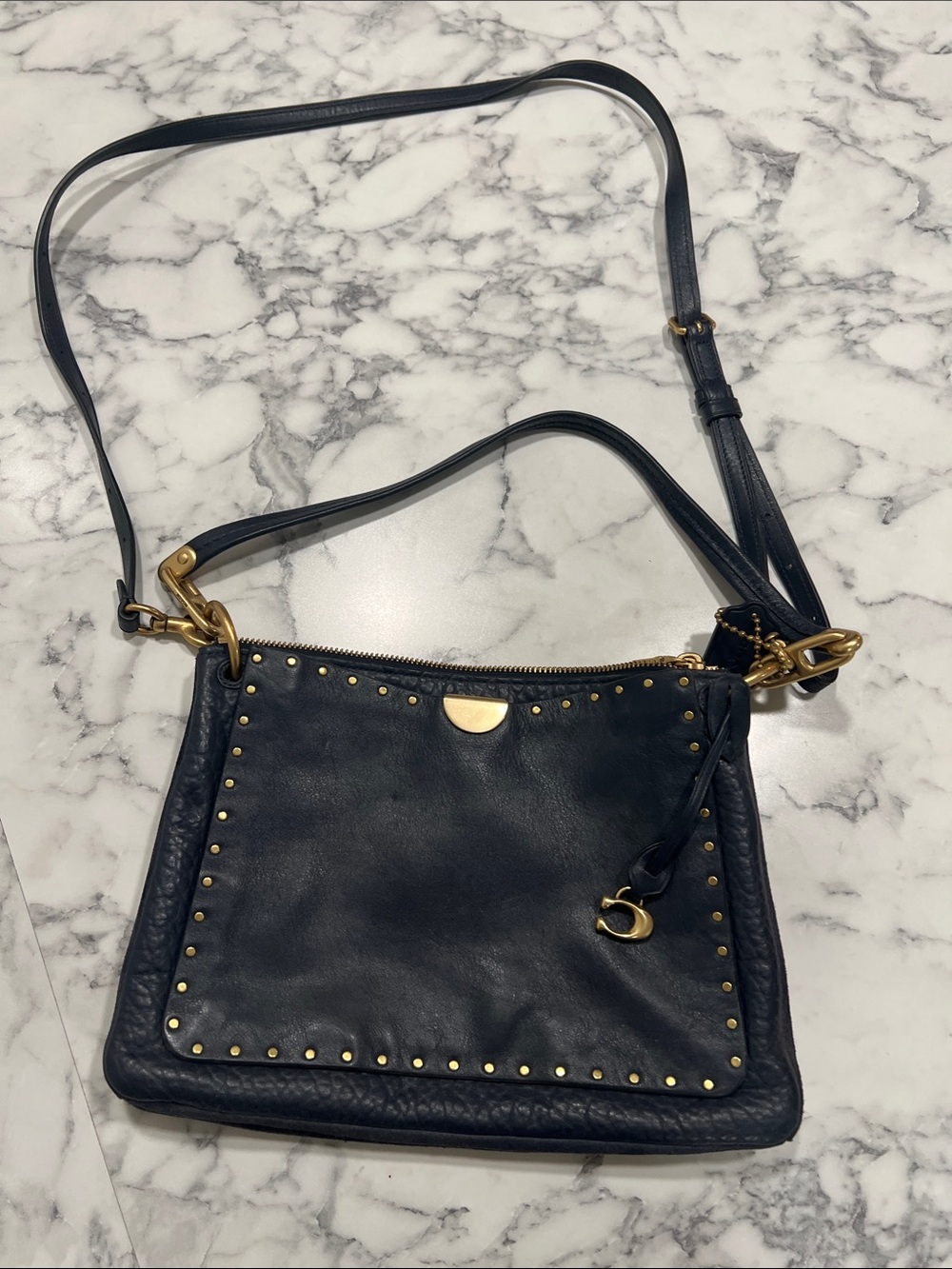 Coach Navy Leather Stud-Trim Crossbody Bag